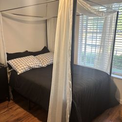 Full Size Bed frame With Mattress And Shear Coverings 