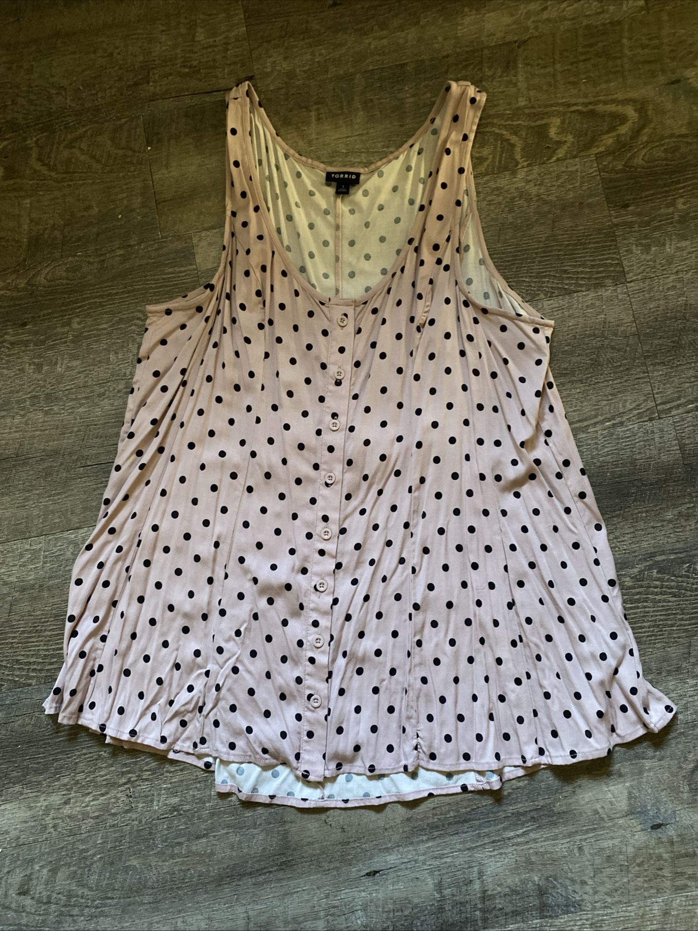 Torrid Size 1 Pink and Black Polka Dot Button Up Tank Top Shirt. Worn Once