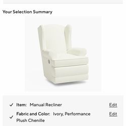 Pottery Barn nursery rocking reclining chair - creamy white