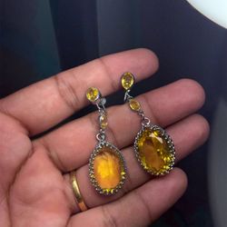 Pre-Owned 925 Sterling Silver Yellow Quartz Dangle Earrings – Vintage Style