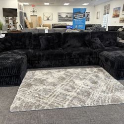 Black XL Corduroy Sofa Sectional Set - Free Local Delivery 