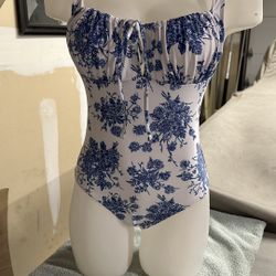 One Piece Swim Suit Blue\ White S