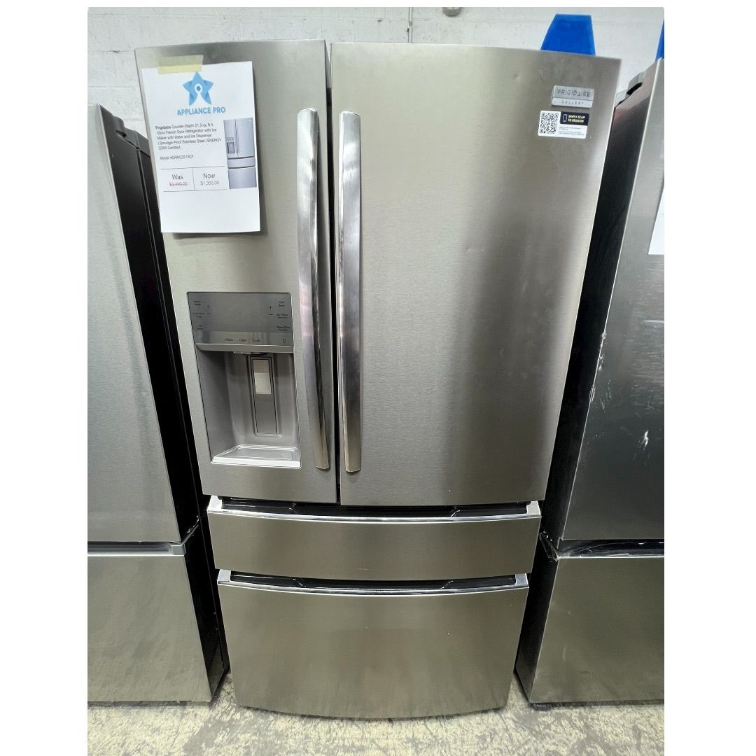 Frigidaire Counter-Depth 21.5-cu ft 4 -Door French Door Refrigerator with Ice Maker with Water and Ice Dispenser (Smudge-Proof Stainless Steel) ENERGY
