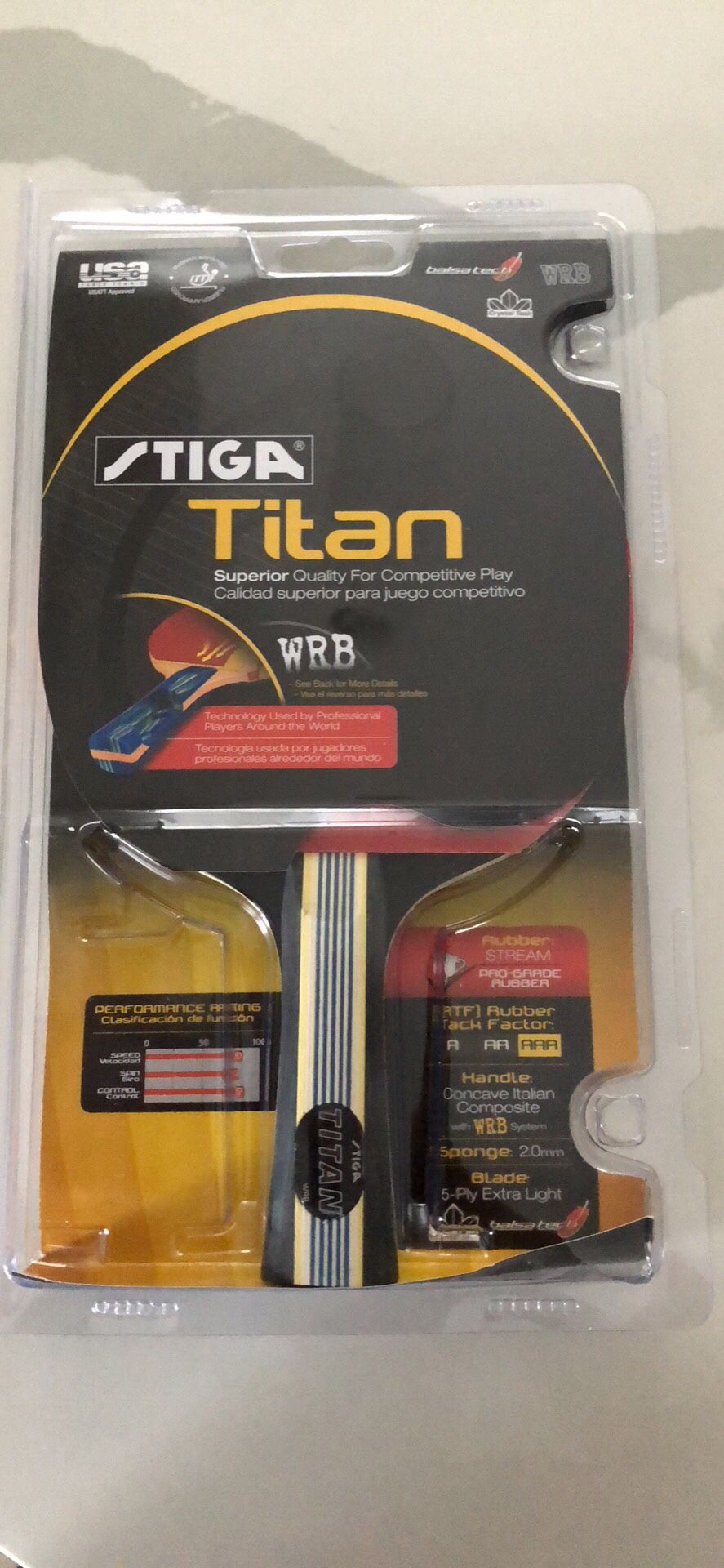 STIGA Tournament-Quality Titan Table Tennis Racket with Crystal Technology to Harden Blade for Increased Speed, 2mm Sponge and Concave Italian Compos