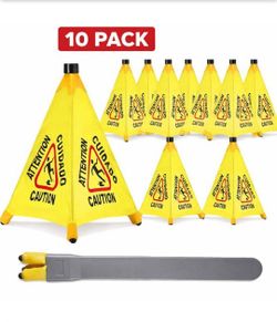 Alpine Industries
30 in. Foldable Yellow Multi-Lingual Pop-Up Caution Wet Floor Sign Safety Cone with Wall Mount Cover (10-Pack)