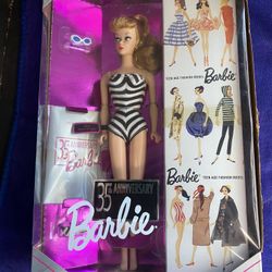 Barbie Doll Blond 35th Anniversary 1959 Reproduction Pedestal Stock