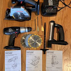 Craftsman 19.2V Power Cordless Trim Saw, Drill Tool Set W/Charger & Manuals, Tested
