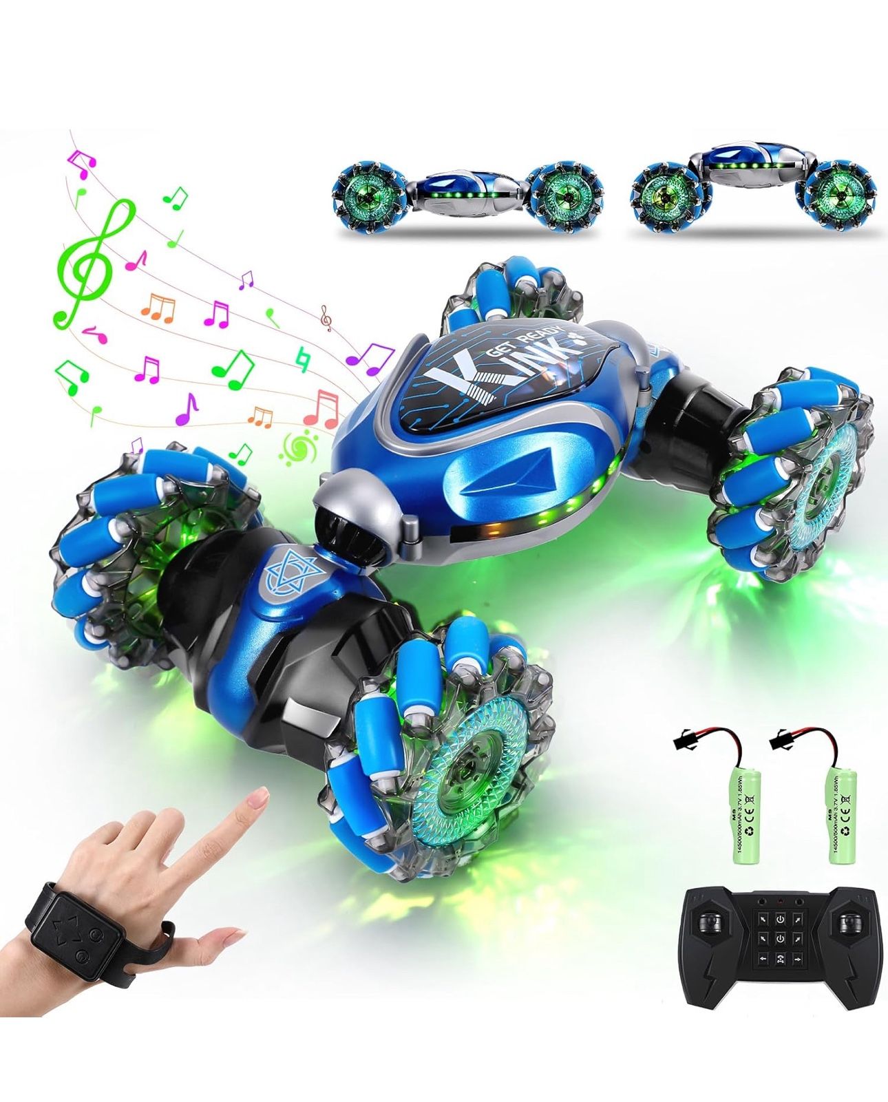 Remote Control Car RC Cars with Lights & Music, Gesture Sensor & Remote Stunt Car 4WD Drift 2.4GHz Off Road Vehicle Toys Birthday for 6 Months Boys Gi