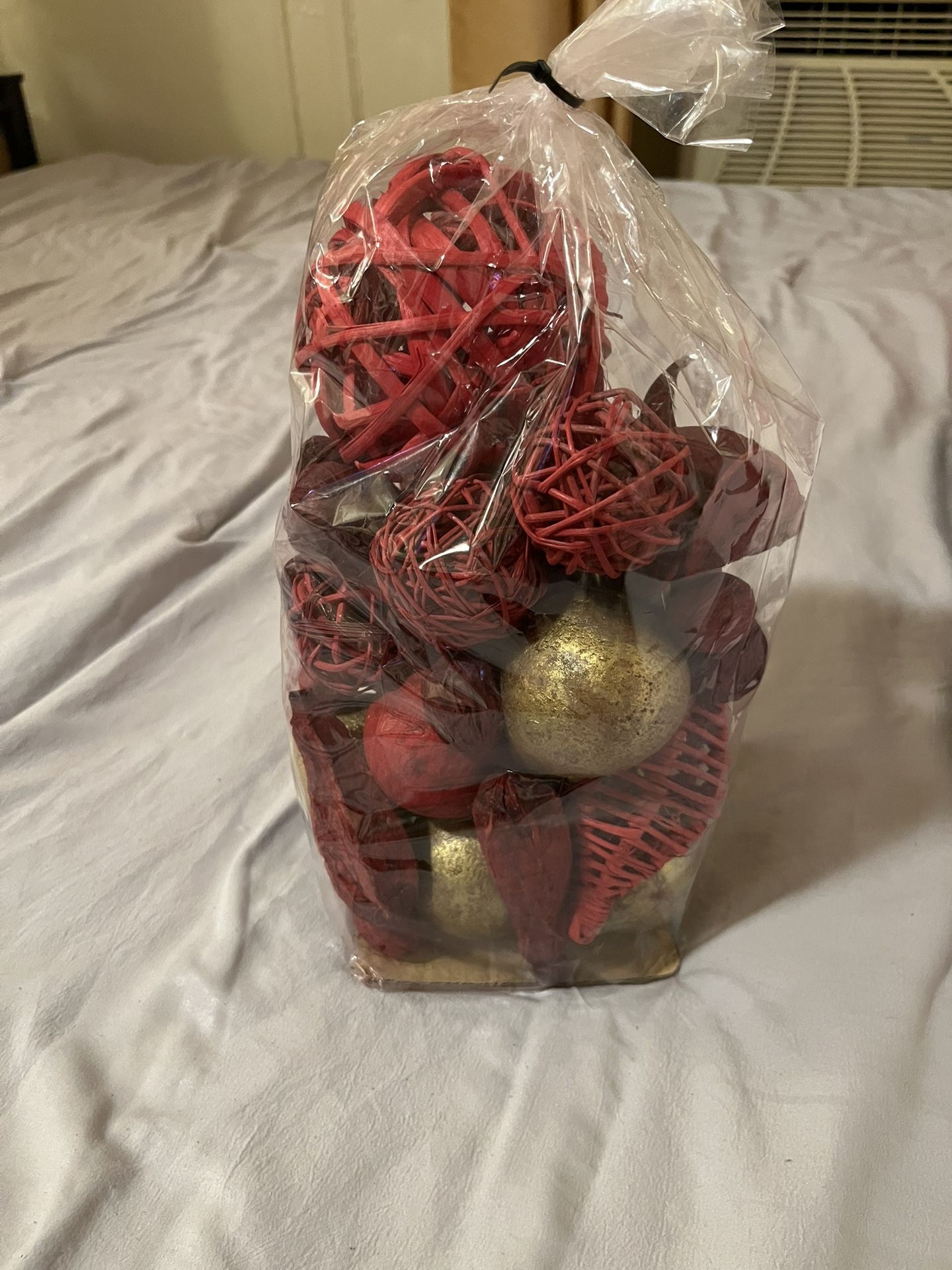 Red Potpourri Balls and Gold Vase