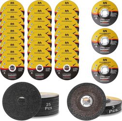25 Pcs 4 1/2" Cut Off Wheels, 3 Pcs 4-1/2" Grinding Wheel for Angle Grinder aluminum oxide cutting disc & grinder wheel, 3/64" & 1/4"thickness, 7/8" a