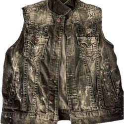 True Religion Vintage Men's Jimmy Western Denim Vest Jacket Black Concrete