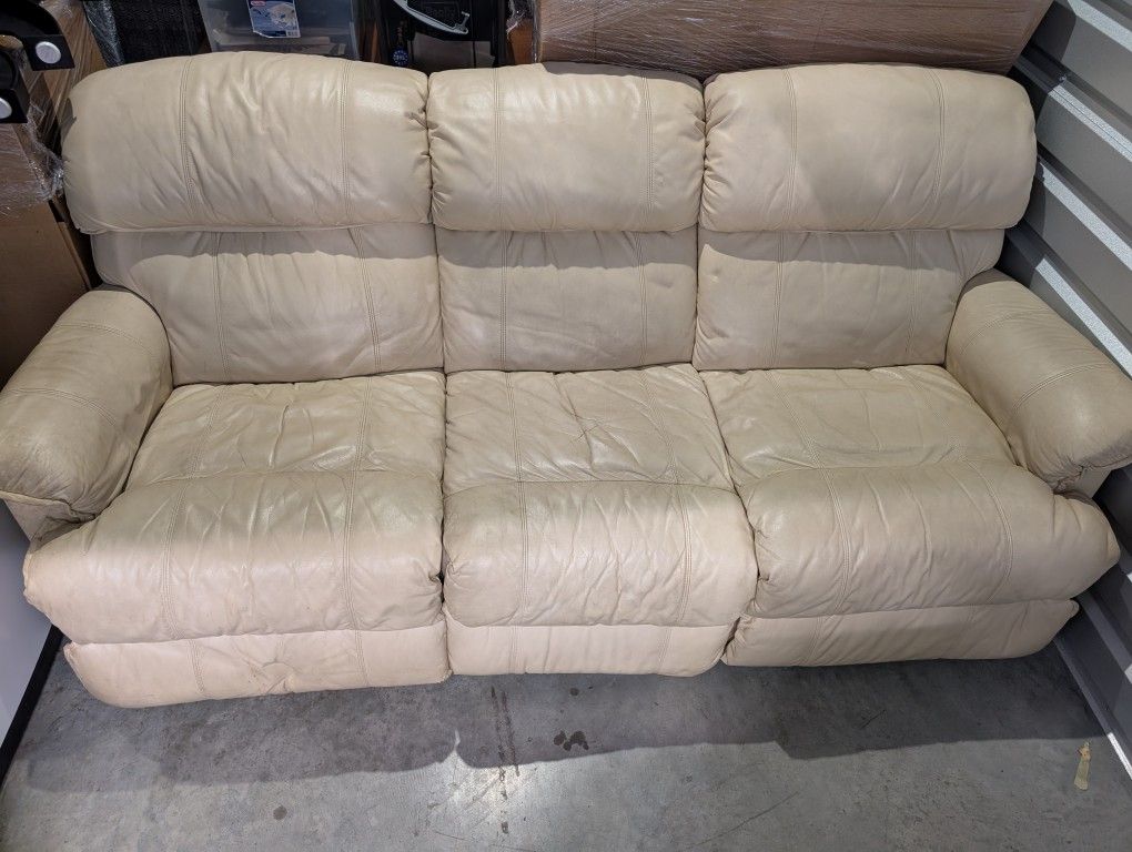 Beige Manual Reclining Leather Sofa