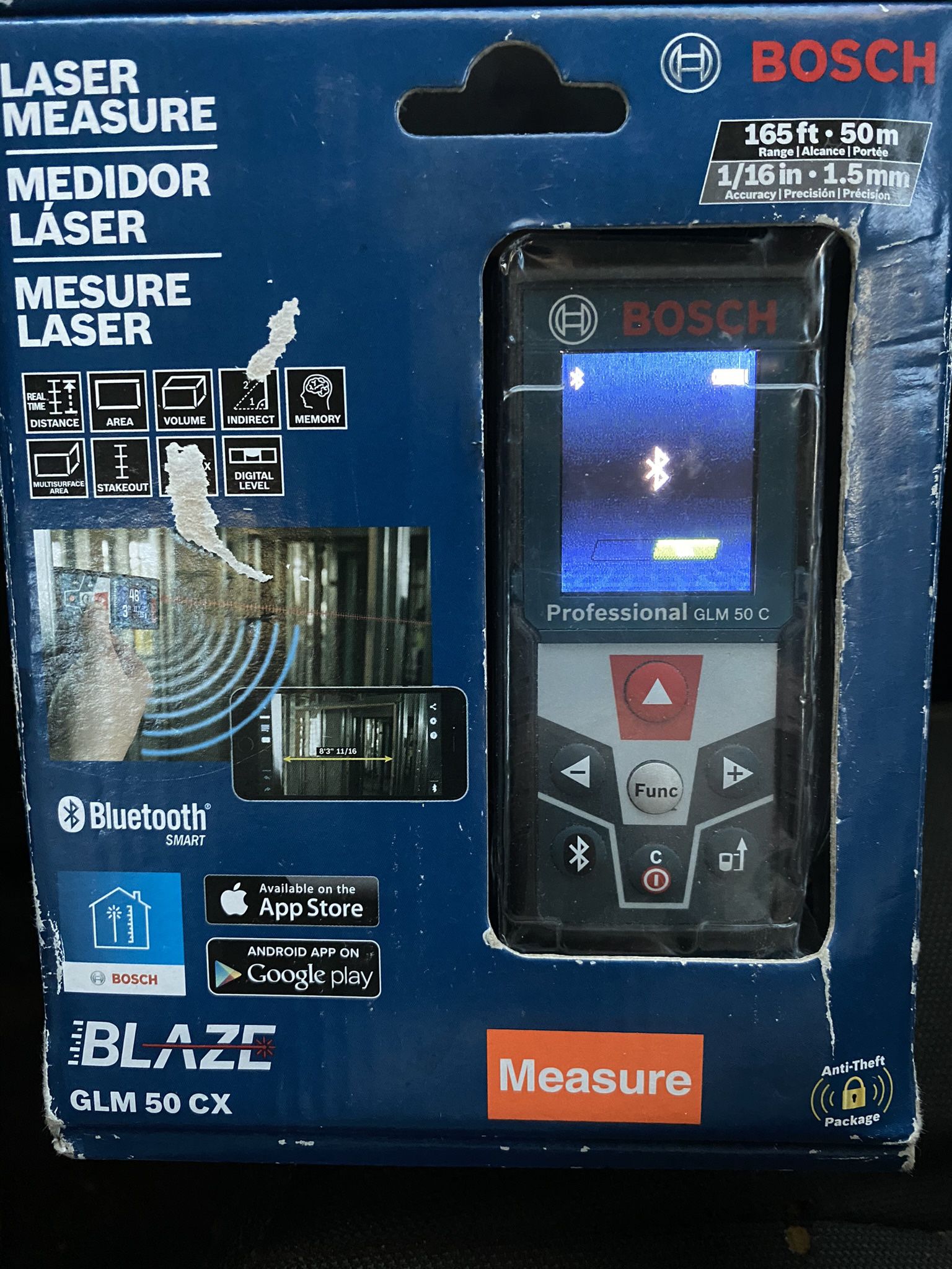 Bosch 165 Ft Laser Measuring Device Accurate Within 1/16 Of An Inch New In Box