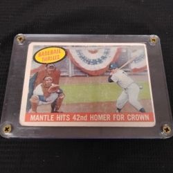 Vintage Old 1959 Mickey Mantle Baseball Card Topps #461 - Hits 42nd Homer For Crown