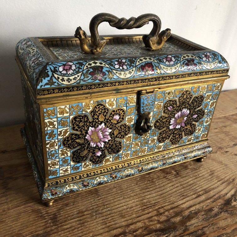 French Antique Ormolu & Enameled Bronze Jewelry Box