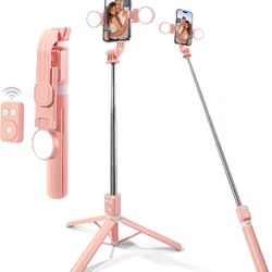 3-in-1 Selfie Stick Tripod with Fill Light, 43'' Extendable Travel Phone Stand with Wireless Remote & Portable Holder Compatible with iPhone 16 Pro Ma