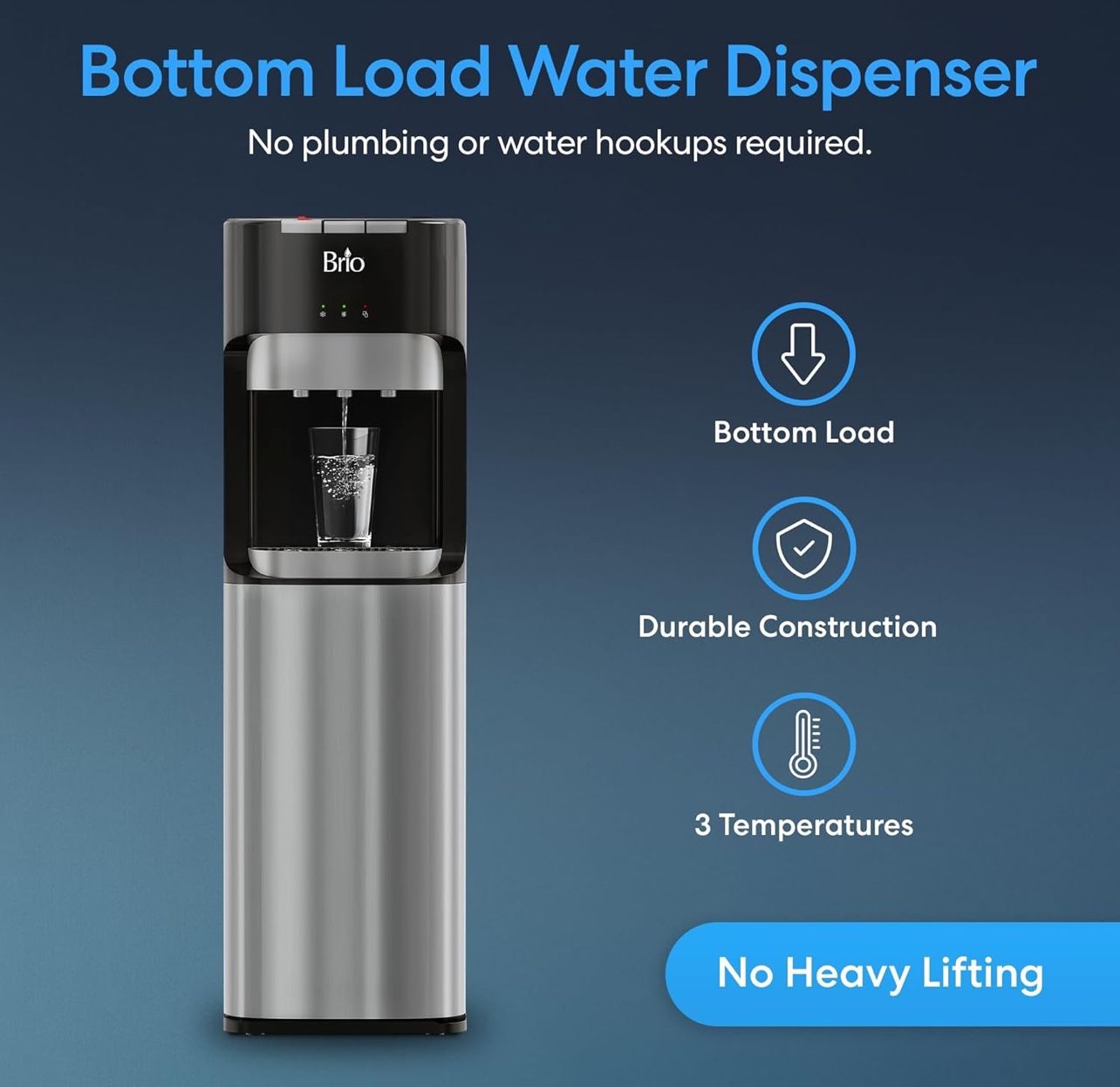 Bottom Loading Water Cooler for 5 Gallon Bottles - 3 Temperatures Dispenser