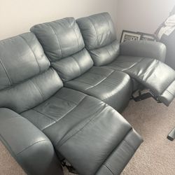 Dual Sofa Recliner For Sale - Light Blue Leather