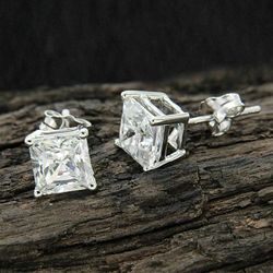 NEW! 2CTW. Princess Cut, Certified Genuine Moissanite Diamond Stud Earrings, Please See Details 🌹