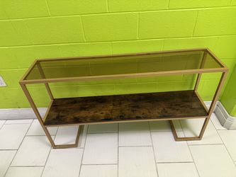 Gold Metal and Glass Console Table with Lower Shelf