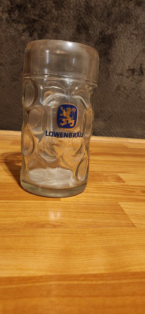 Giant vintage Lowenbrau dimpled glass beer stein - 1.0 Liter  *Estate Sale*