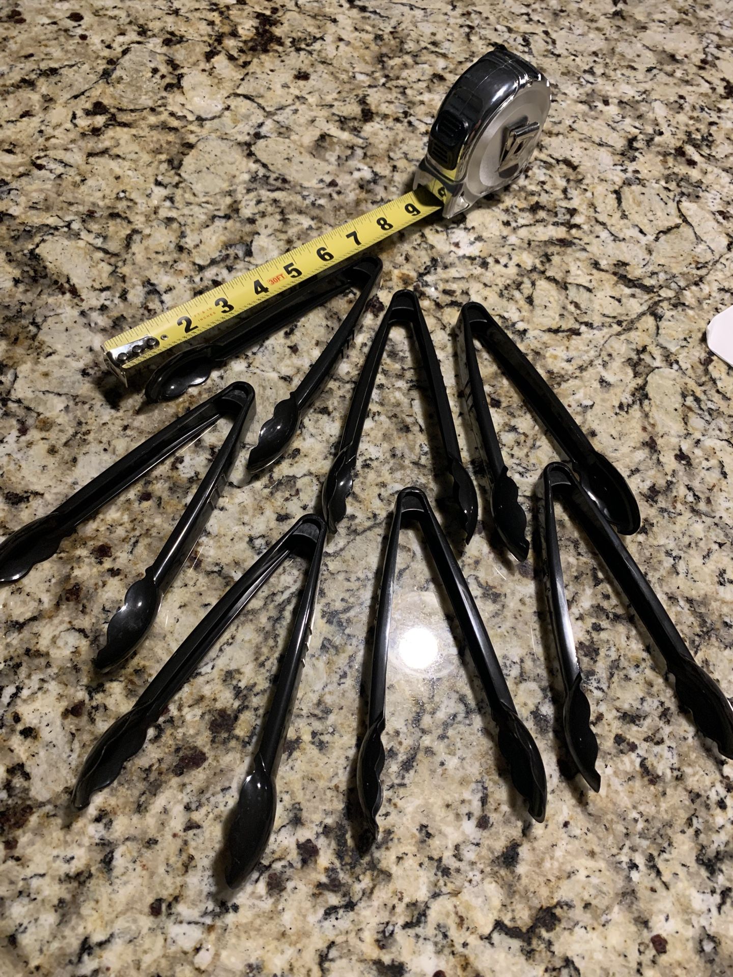 7 PCs Set Of Plastic Food Serving Tongs W/grips On Handles, Black