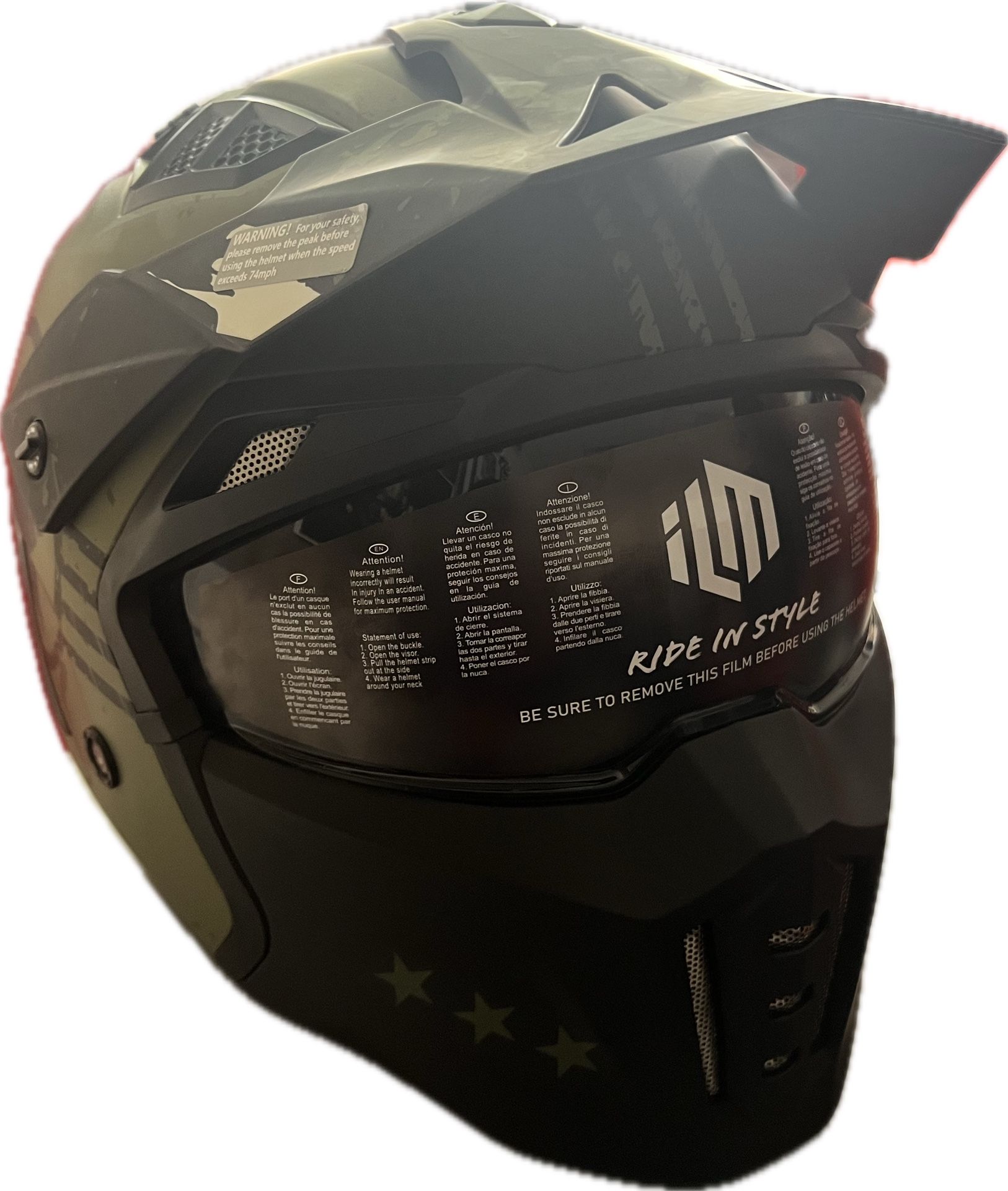 Army Green ILM Open Face Motorcycle 3/4 Half Helmet Size Small Model Z302