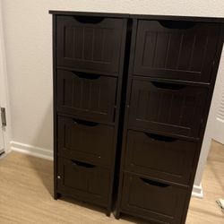 Two Table Dark Wood/expresso Brown Bathroom Storage 4 Drawer Set Cabinets 