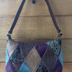 Vintage Fossil Shoulder Bag / Leather Patchwork