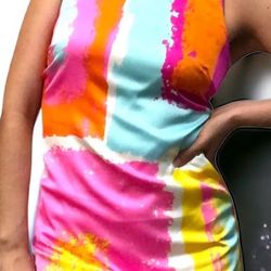 Julie Brown Warhol Retro 60s Style Mod Pink Neon Multicolor  SZ 4 Dress