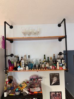 Shabby Chic Cast Iron Pipe frame with varnished Wood Shelves