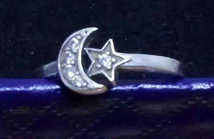 Ring silver 925 sterling silver star and crescent