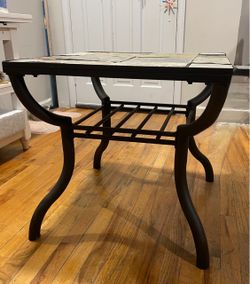 Slate Top Metal End Table with Lower Shelf
