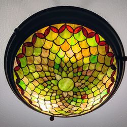 Vintage Stain  Glass Tiffany Style Hanging Lamp W /Chain