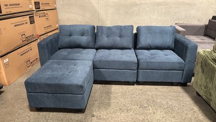 Blue couch with storage