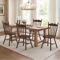 Set of 4 Farmhouse Windsor Dining Chairs – Walnut Wood Finish