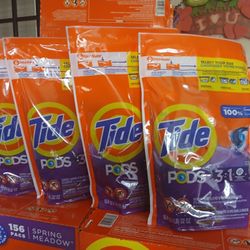 New TIDE PODS 39 ct Laundry Detergent Soap Pacs, Spring Meadow Scent, Powerful 3-in-1 Clean. 4 Bags