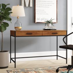 Harless 48" Modern Writing Desk w/ 2 Drawers – Wood & Metal