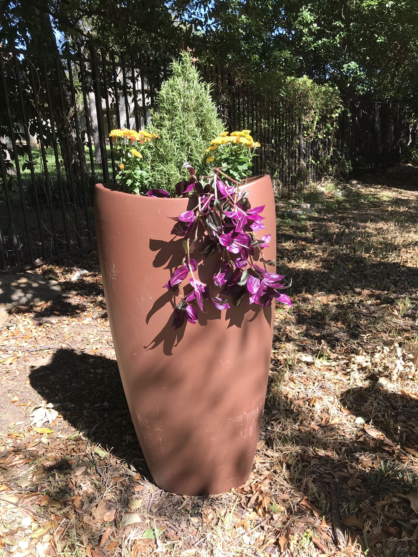 Copper color, 3 ft 6 inches tall, fiberglass planter