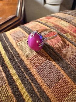 Vintage 14K White Gold Pink Star Ruby Statement Ring, Japanese K14WG Hallmark, Mid-Century Modernist Jewelry