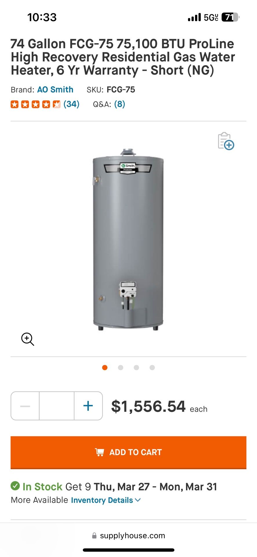 Water Heaters - 74 Gallon And 30 Gallon
