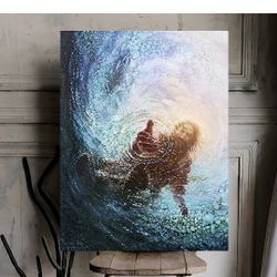 Jesus Reaching Into Water Canvas Picture.
