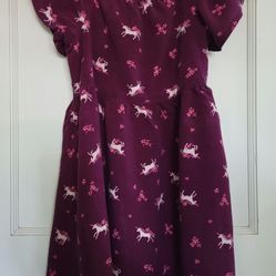 Girls Maroon Unicorn Dress 5