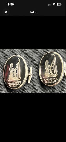 Amfarco sterling silver Woman playing harp large ethnic cufflinks Siam Thailand