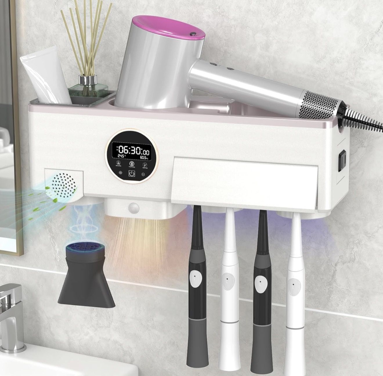 UV Toothbrush Sanitizer and Holder Set for Bathrooms