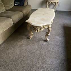 Marble Top Coffee Table And Matching Small Table 