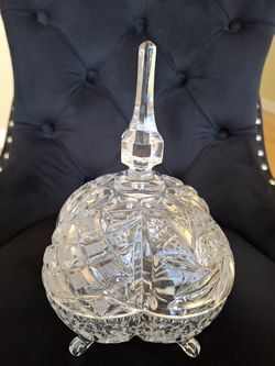 The Vintage Lead Crystal Candy Dish: Hobstar Cut Glass Jar is a 1960s-era