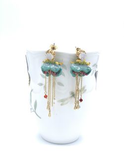 14K Gold Painted Enamel Glazed Earrings