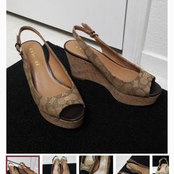 COACH signature platform wedges ferry heels woven