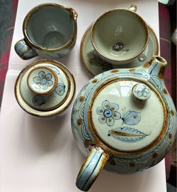 Vintage Mexican El Palomar hand painted teapot set